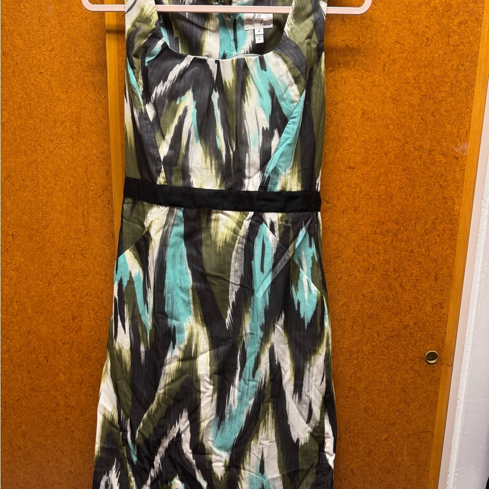 Milly Sleeveless Abstract Midi Dress - Black, Teal & Olive